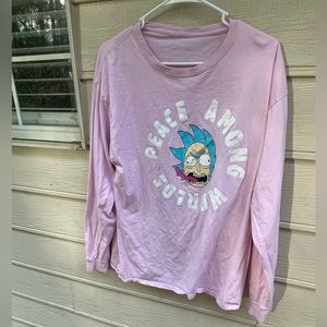 Rick And Morty  Pink Long sleeve Graphic Shirt  Large Adult Swim Peace Among..